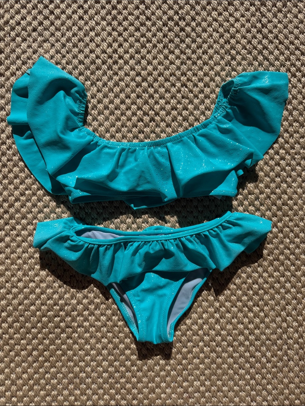 Girls Teal Ruffle Two-Piece Ruffle Swim Set 5 to 6 year